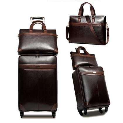 Letrend Men Business Pu Leather Rolling Luggage Set Spinner Retro Trolley 16 Inch Carry On