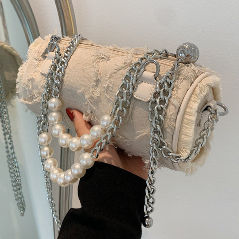 Pearl Chain Cylinder Bag